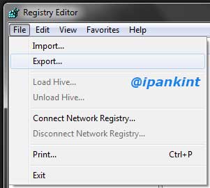 File - Export pada Registry Editor