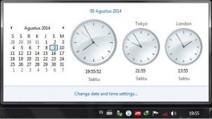 Tampilan 3 Zona Waktu berbeda pada Windows 7