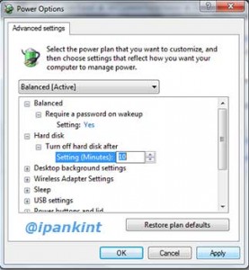 Setting Mematikan Hardisk