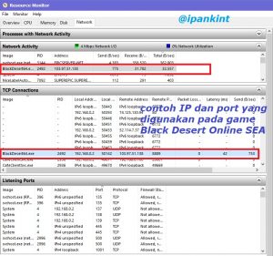 Cek IP dan Port Game Online dengan Resource Monitor Windows 10