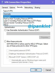 Pilihan mode VPN pada Windows 10